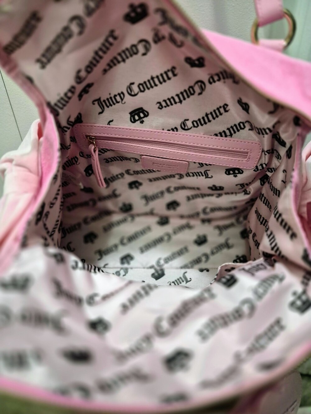 💘*Juicy Angel* Embroidered, Pink Sequins Velour Tote💕 - Picture 8 of 14